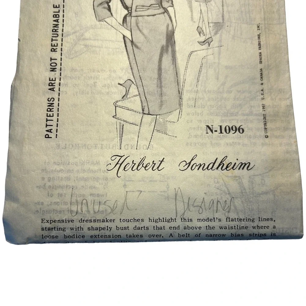 Spadea Designer Herbert Sondheim Pattern A-2179 1960's Misses Jacket Sz. 16 RARE